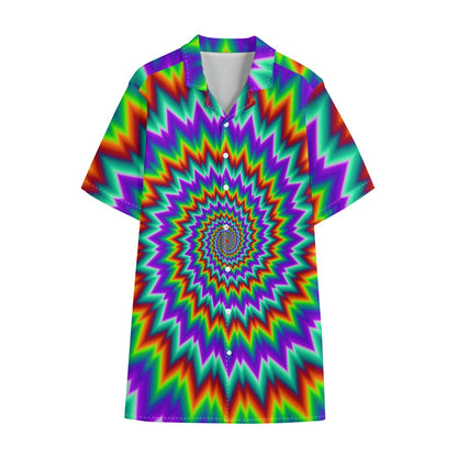 Psychedelic Spiral Optical Illusion Cotton Hawaiian Shirt