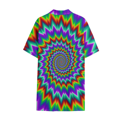 Psychedelic Spiral Optical Illusion Cotton Hawaiian Shirt