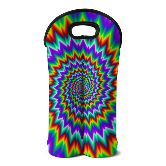 Psychedelic Spiral Optical Illusion Double Neoprene Wine Tote