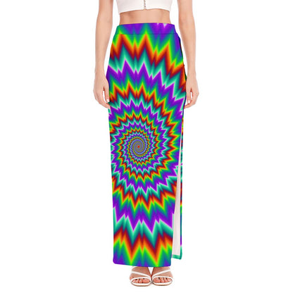 Psychedelic Spiral Optical Illusion High Slit Maxi Skirt