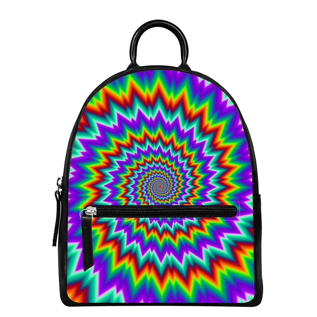 Psychedelic Spiral Optical Illusion Leather Backpack