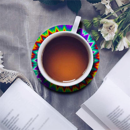 Psychedelic Spiral Optical Illusion Leather Coaster Set