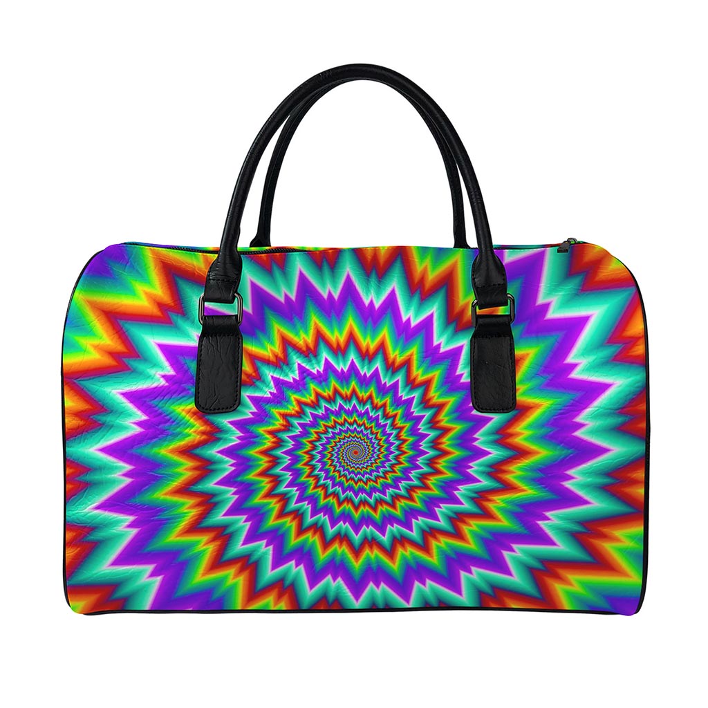 Psychedelic Spiral Optical Illusion Leather Duffle Bag