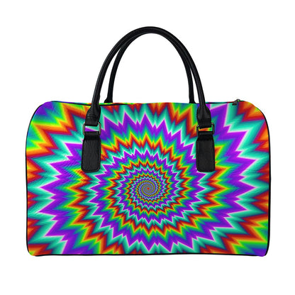 Psychedelic Spiral Optical Illusion Leather Duffle Bag