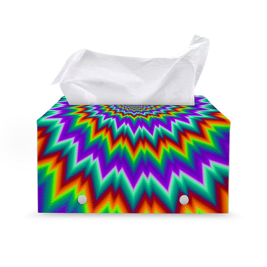 Psychedelic Spiral Optical Illusion Leather Tissue Box Cover