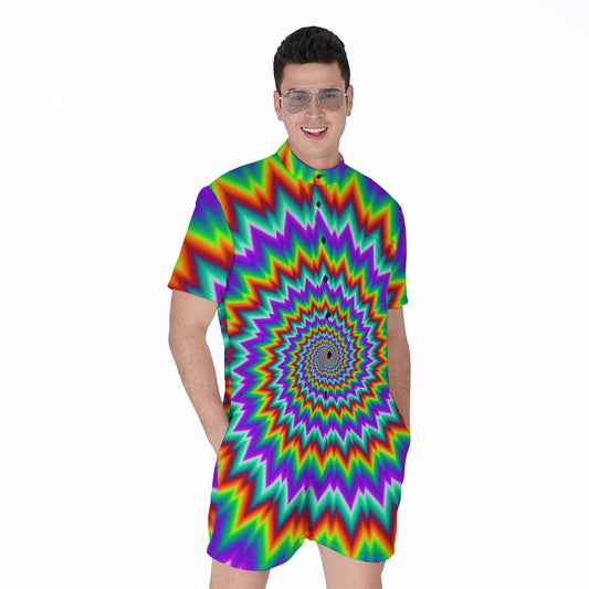Psychedelic Spiral Optical Illusion Men's Rompers