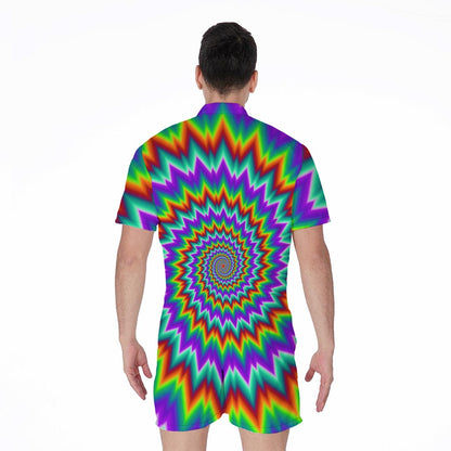 Psychedelic Spiral Optical Illusion Men's Rompers
