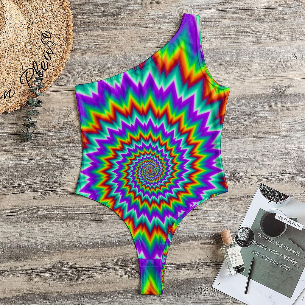 Psychedelic Spiral Optical Illusion One Shoulder Bodysuit