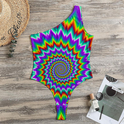 Psychedelic Spiral Optical Illusion One Shoulder Bodysuit