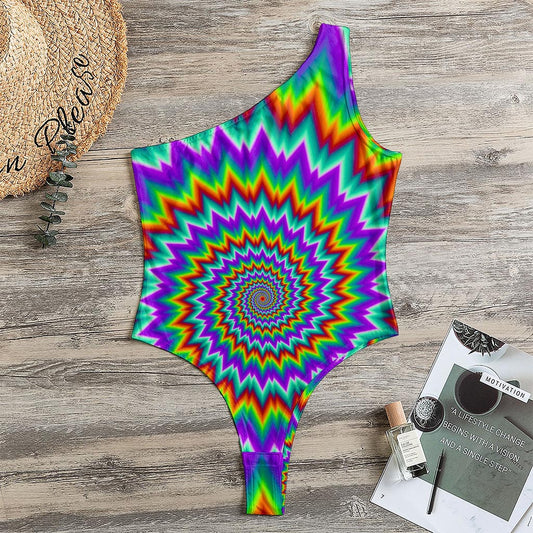 Psychedelic Spiral Optical Illusion One Shoulder Bodysuit