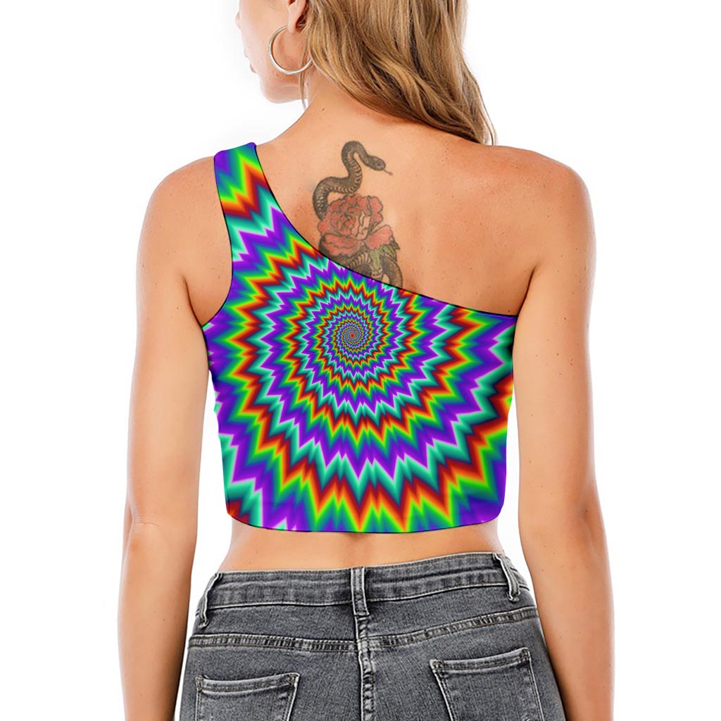 Psychedelic Spiral Optical Illusion One Shoulder Crop Top