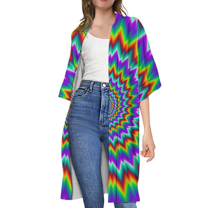 Psychedelic Spiral Optical Illusion Open Front Beach Cover Up