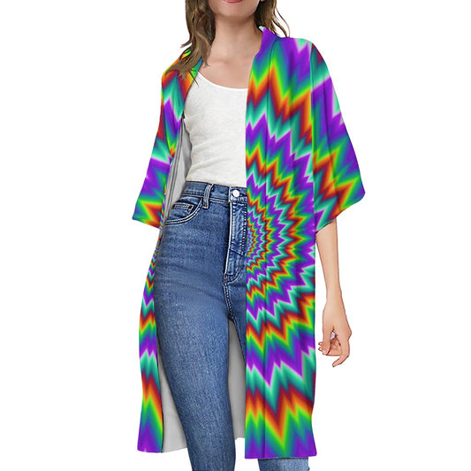Psychedelic Spiral Optical Illusion Open Front Beach Cover Up