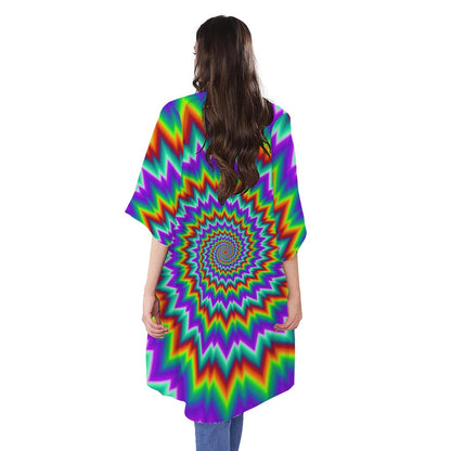 Psychedelic Spiral Optical Illusion Open Front Beach Cover Up