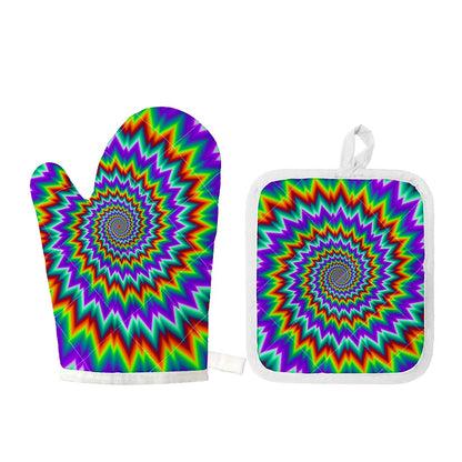 Psychedelic Spiral Optical Illusion Oven Mitt And Pot Holder Set