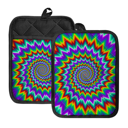 Psychedelic Spiral Optical Illusion Pot Holders With Pocket