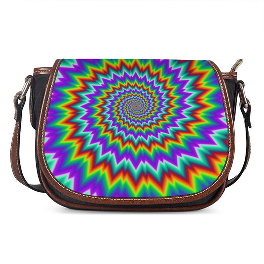Psychedelic Spiral Optical Illusion Saddle Bag