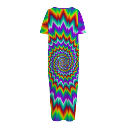Psychedelic Spiral Optical Illusion Short Sleeve Long Nightdress