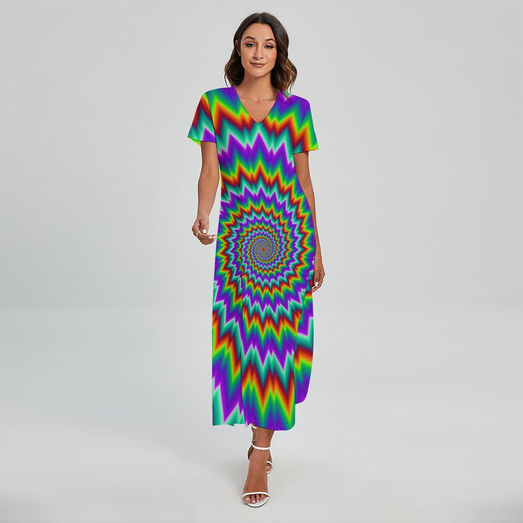 Psychedelic Spiral Optical Illusion Short Sleeve Maxi Dress