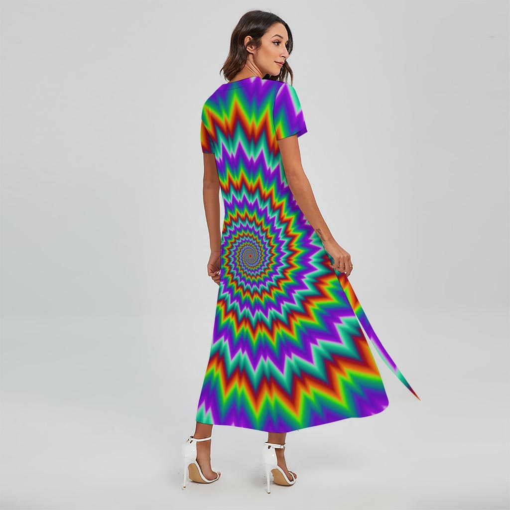 Psychedelic Spiral Optical Illusion Short Sleeve Maxi Dress