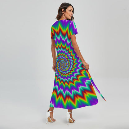 Psychedelic Spiral Optical Illusion Short Sleeve Maxi Dress