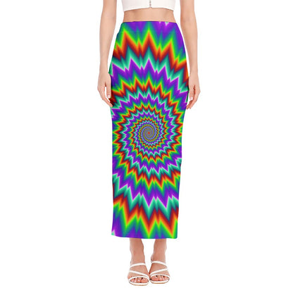 Psychedelic Spiral Optical Illusion Side Slit Maxi Skirt