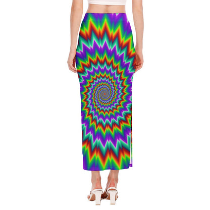 Psychedelic Spiral Optical Illusion Side Slit Maxi Skirt