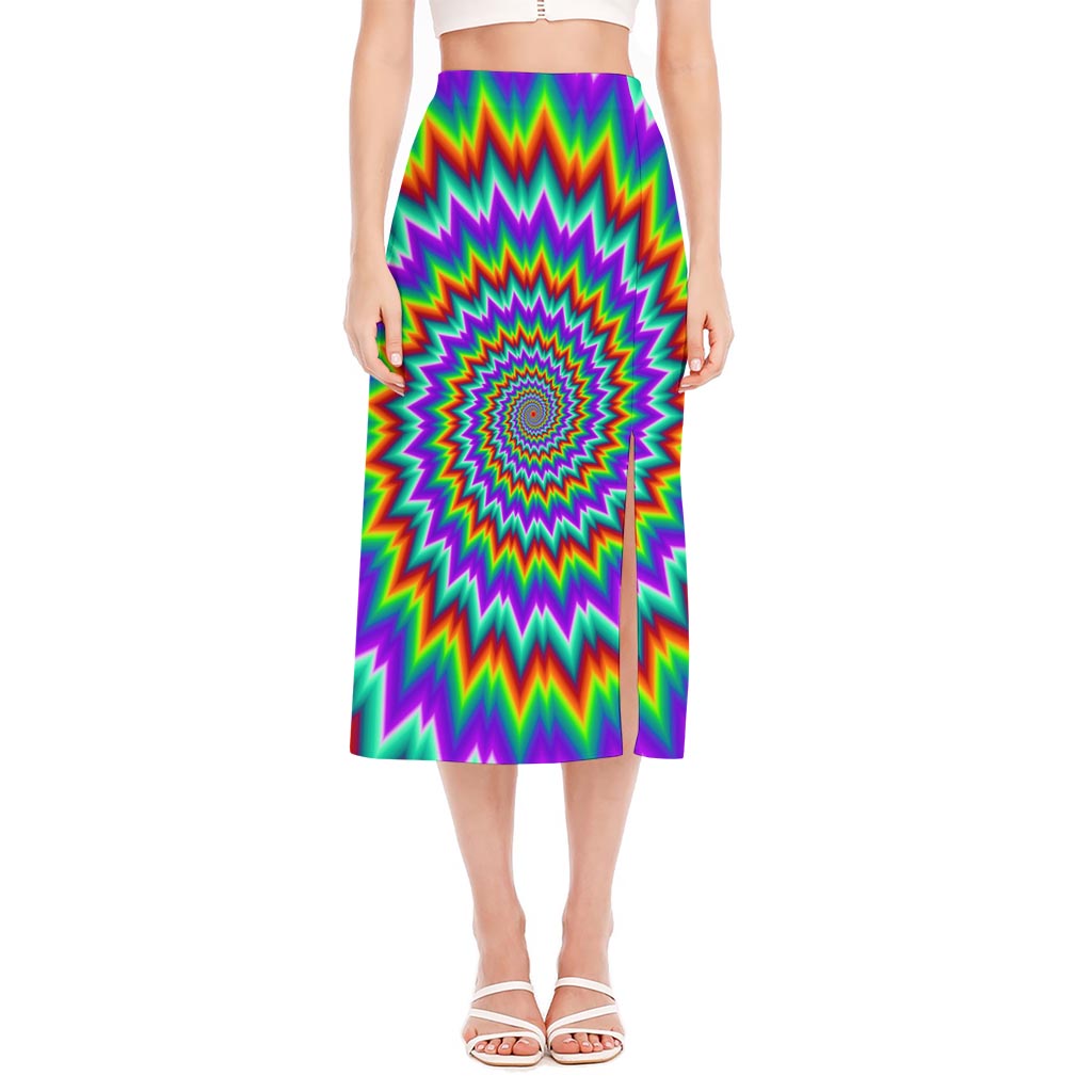 Psychedelic Spiral Optical Illusion Side Slit Midi Skirt