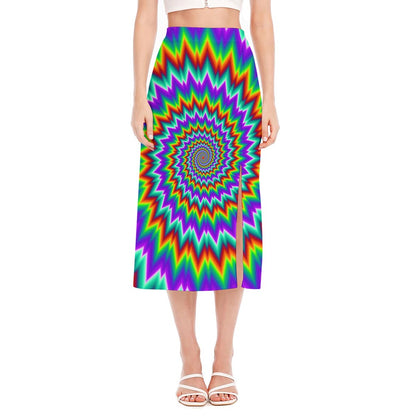 Psychedelic Spiral Optical Illusion Side Slit Midi Skirt