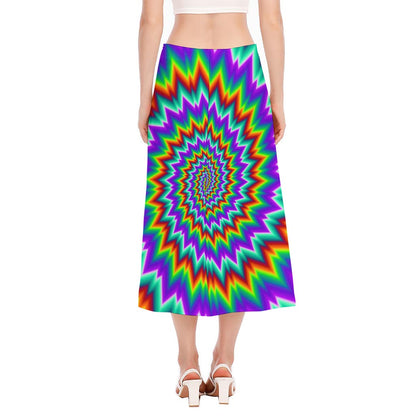 Psychedelic Spiral Optical Illusion Side Slit Midi Skirt
