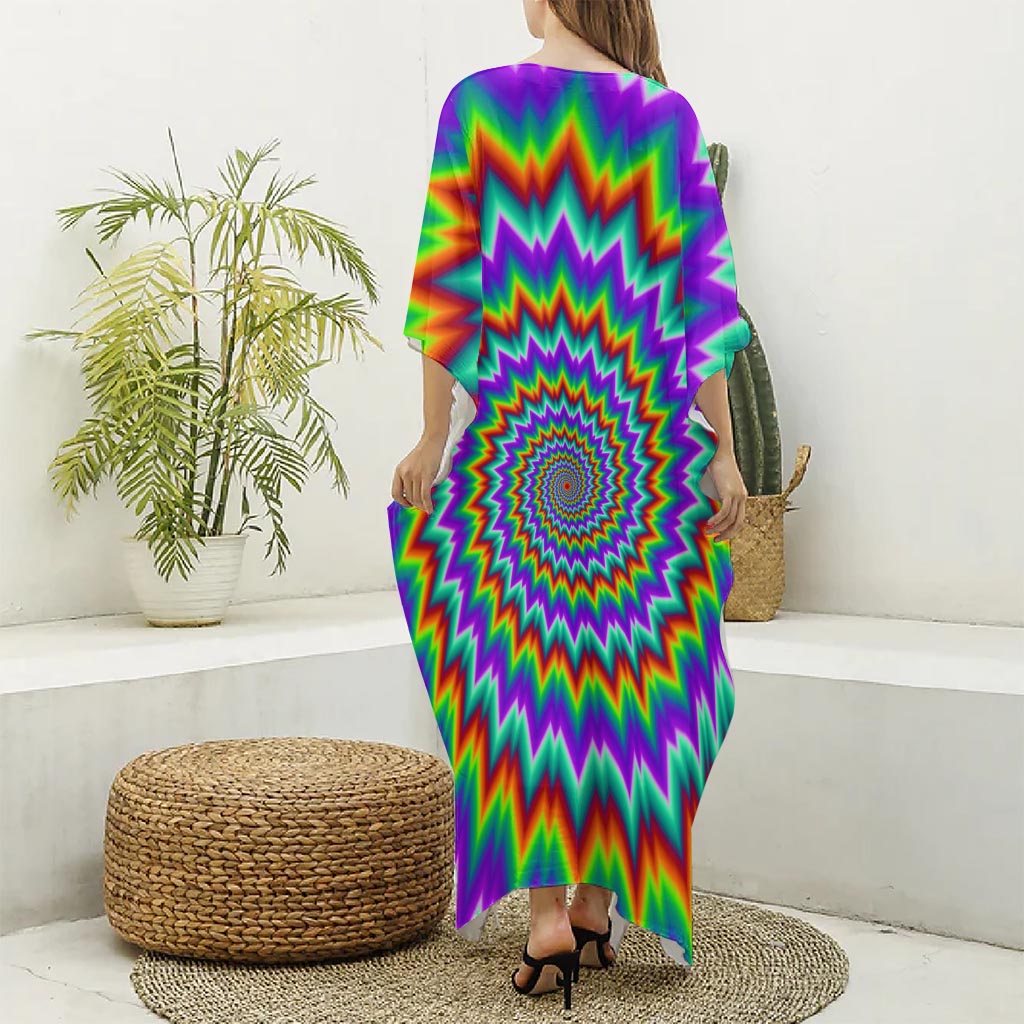 Psychedelic Spiral Optical Illusion Silk V-Neck Kaftan Dress