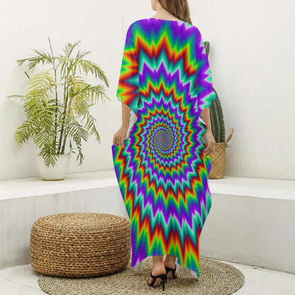 Psychedelic Spiral Optical Illusion Silk V-Neck Kaftan Dress