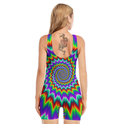 Psychedelic Spiral Optical Illusion Sleeveless One Piece Swimsuit