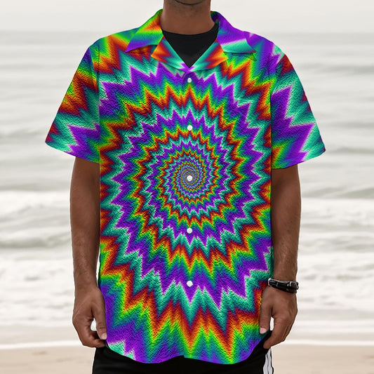 Psychedelic Spiral Optical Illusion Textured Short Sleeve Shirt