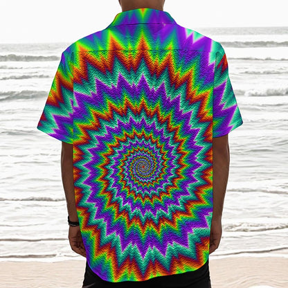 Psychedelic Spiral Optical Illusion Textured Short Sleeve Shirt