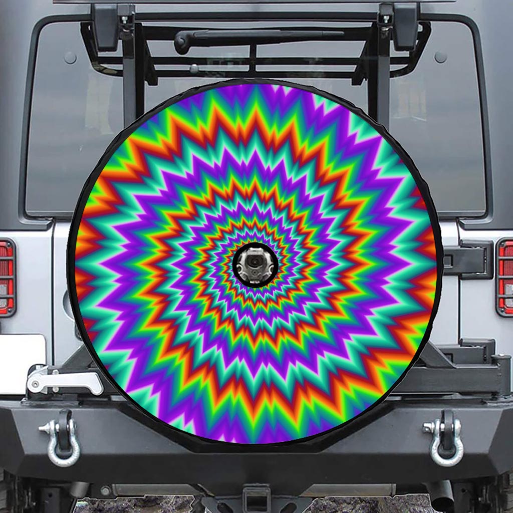 Psychedelic Spiral Optical Illusion Tire Cover With Camera Hole