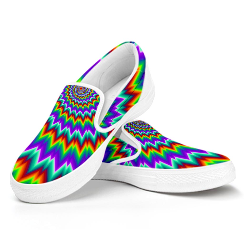 Psychedelic Spiral Optical Illusion White Slip On Sneakers
