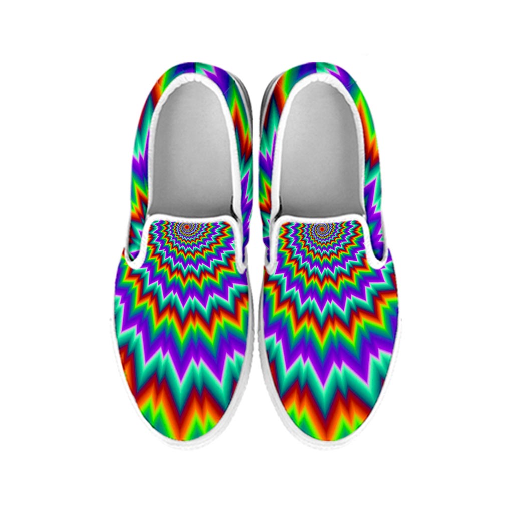 Psychedelic Spiral Optical Illusion White Slip On Sneakers