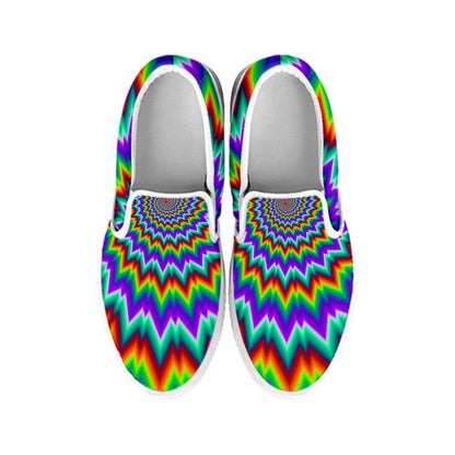 Psychedelic Spiral Optical Illusion White Slip On Sneakers