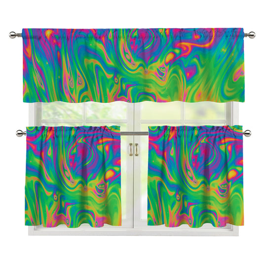 Psychedelic Surface Print 3 Piece Kitchen Curtains