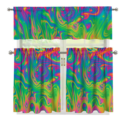 Psychedelic Surface Print 3 Piece Kitchen Curtains