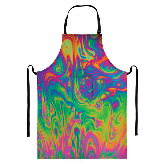 Psychedelic Surface Print Bib Apron With Pocket