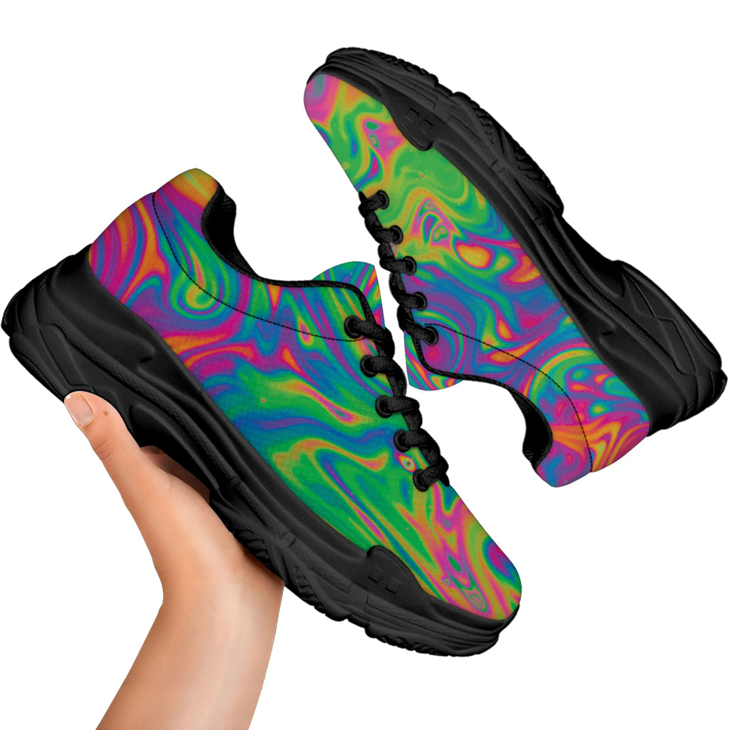 Psychedelic Surface Print Black Chunky Shoes
