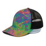 Psychedelic Surface Print Black Mesh Trucker Cap
