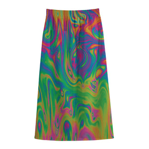 Psychedelic Surface Print Cotton Front Slit Maxi Skirt