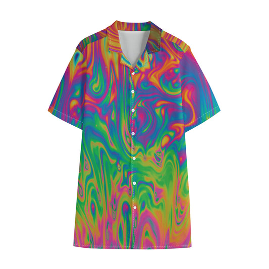 Psychedelic Surface Print Cotton Hawaiian Shirt