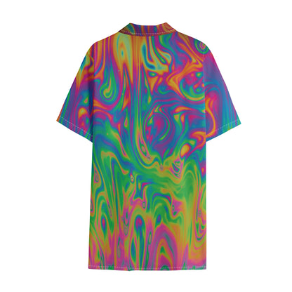Psychedelic Surface Print Cotton Hawaiian Shirt