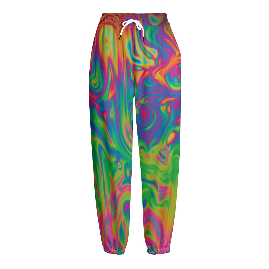 Psychedelic Surface Print Fleece Lined Knit Pants