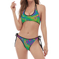 Psychedelic Surface Print Halter Scoop Tie Side Bikini