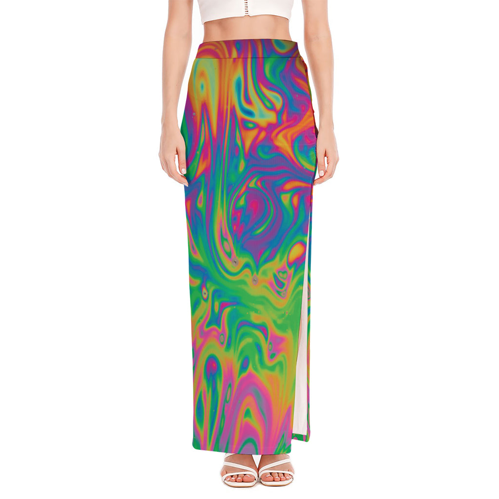 Psychedelic Surface Print High Slit Maxi Skirt